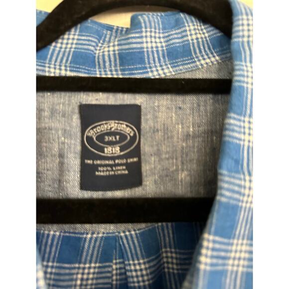 Brooks Brother Mens Blue Gray 100% Linen Plaid Print Button Down Shirt Size 3XLT - Picture 3 of 5